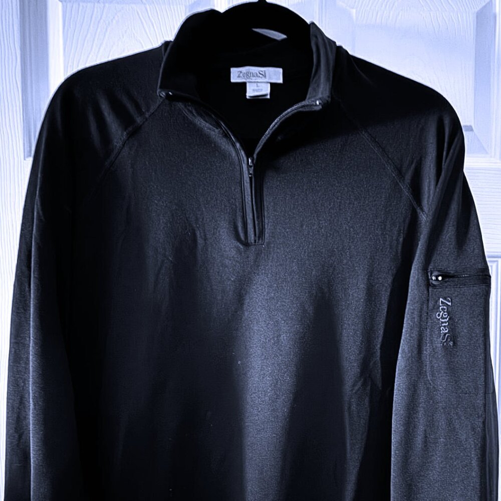 Zegna Sport Mens Size Large Long Sleeve Quarter Zip Black Shirt